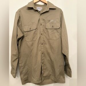 Carhartt Twill Work Shirt Mens Medium Beige Button Utility Long Sleeve Pockets